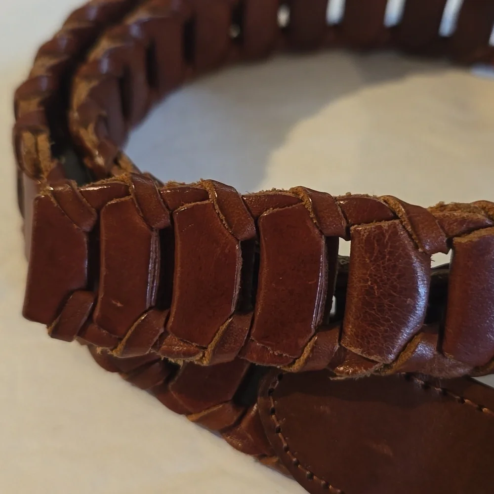 Womens Italian Full Grain leather Vintage Brown Belt Gold Buckle Sz.M/L